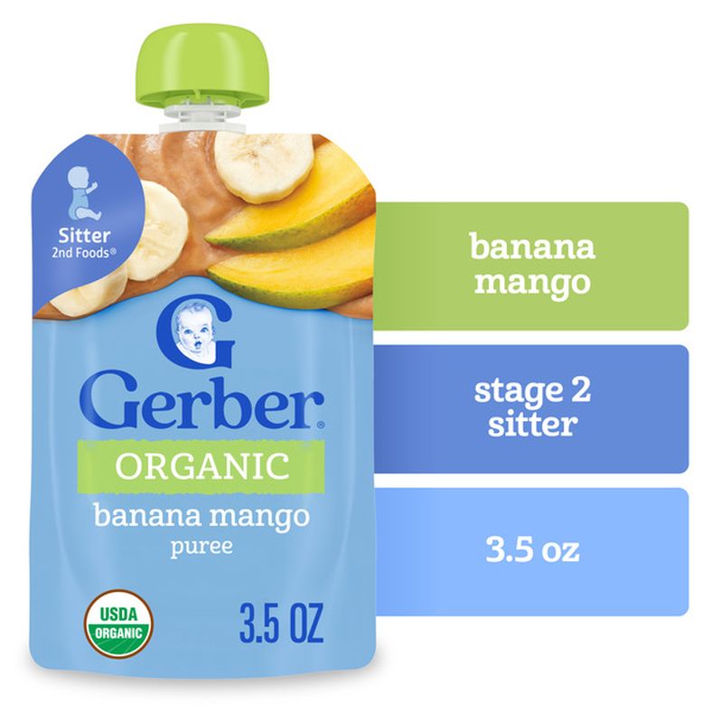 Gerber Stage 2 Baby Food Organic Banana Mango Puree Pouch