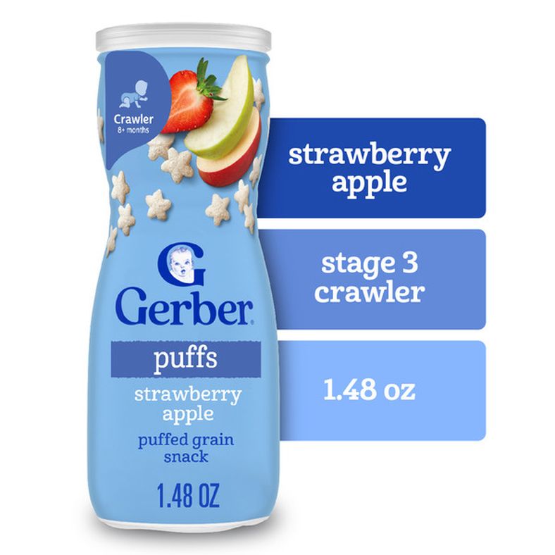 Gerber Stage 3 Baby Snacks Strawberry Apple Puffs Grain Snack Baby Led Feeding