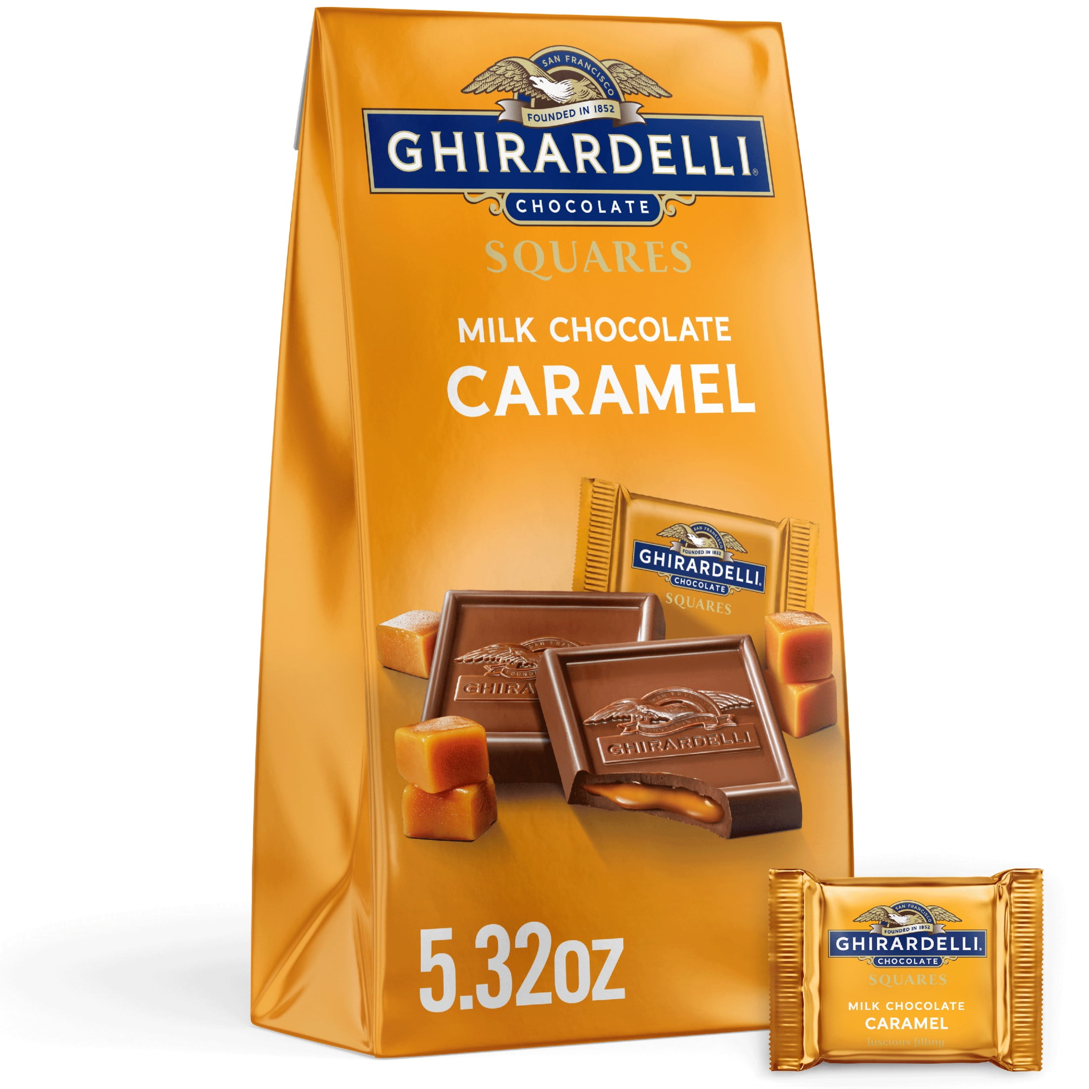 GHIRARDELLI Milk Chocolate Candy SQUARES with Caramel Filling, 5.32 oz Bag