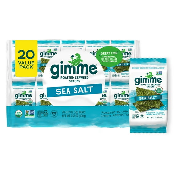 Gimme 20 pack Sea Salt Roasted Seaweed Snacks, Premium Organic, 5 Grams, 0.17oz