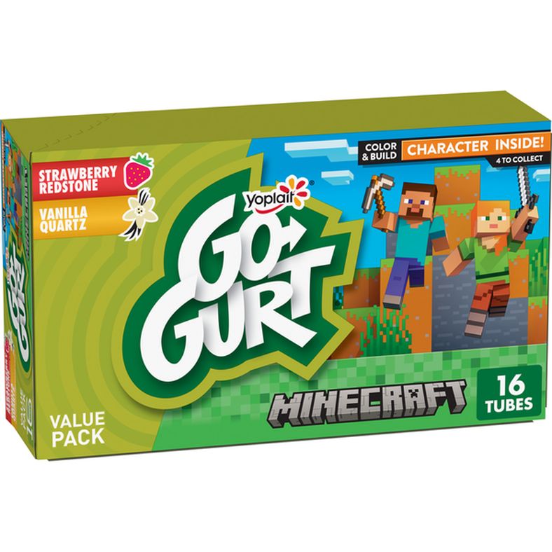 Go-Gurt Minecraft Strawberry and Vanilla Kids Fat Free Yogurt Tubes