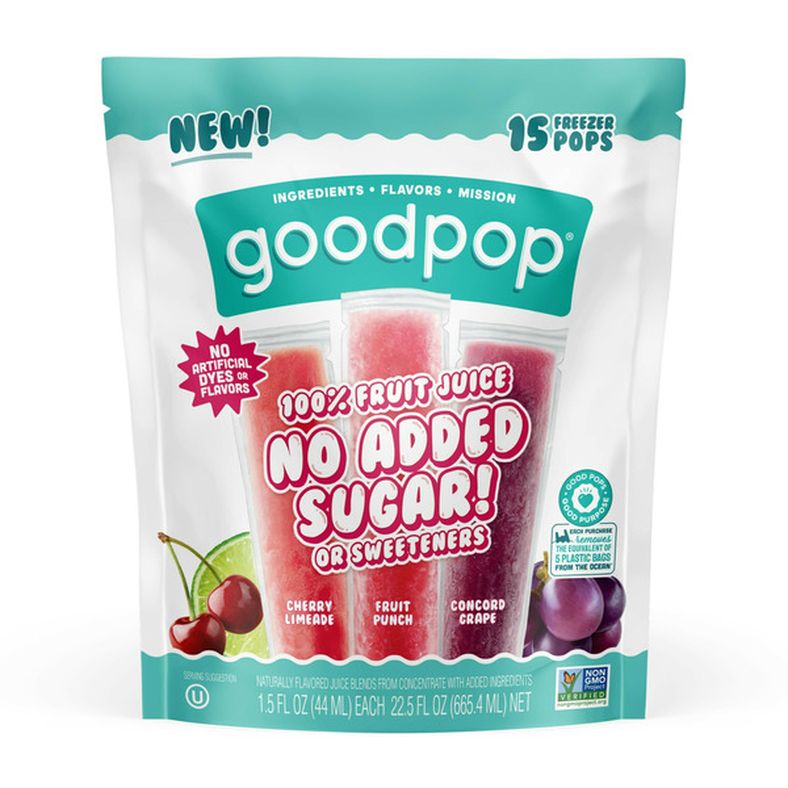 GoodPop Assorted Freezer Pops, No Added Sugar, Real Fruit Ice Pops