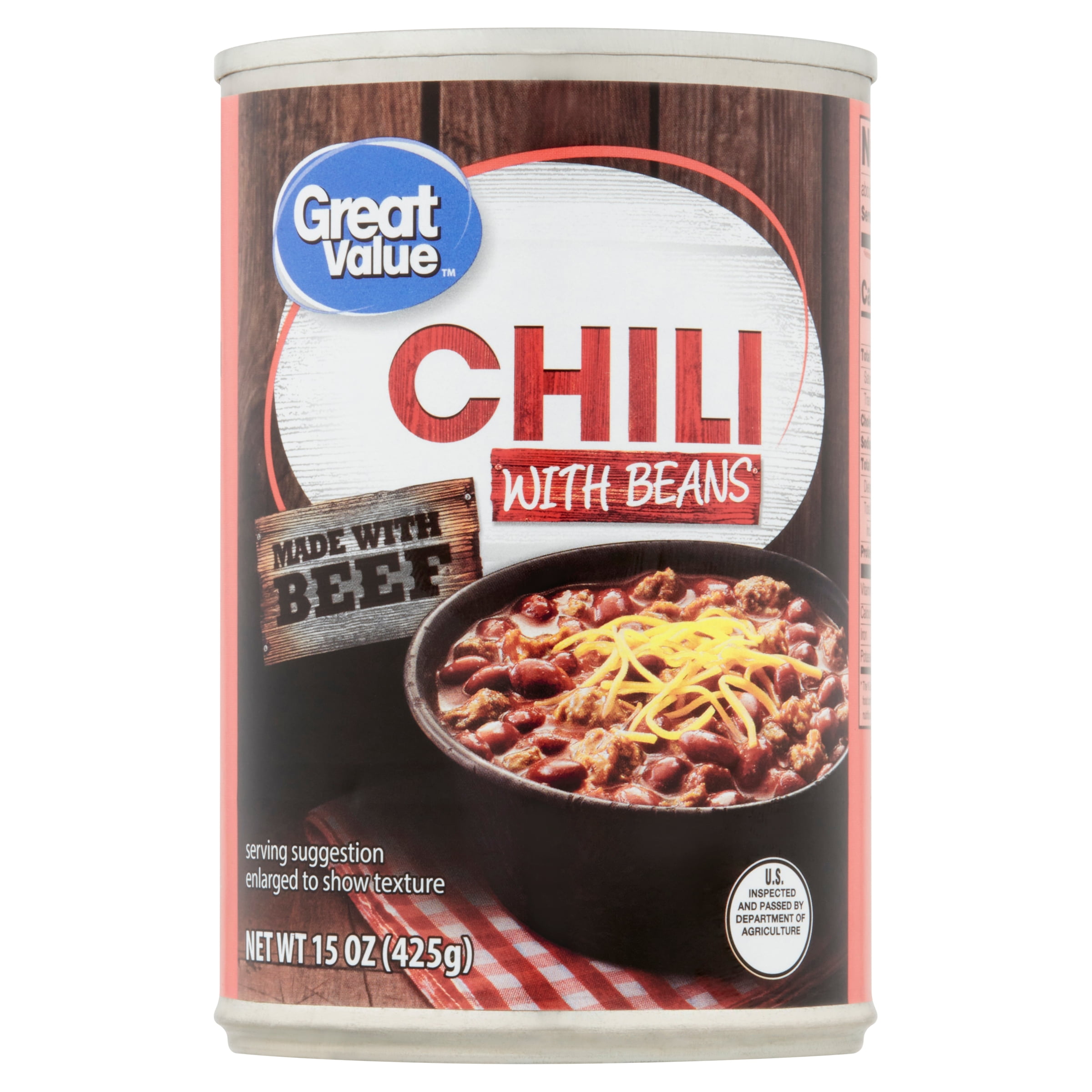 Great Value Brand Chili With Beans, 15 oz Can
