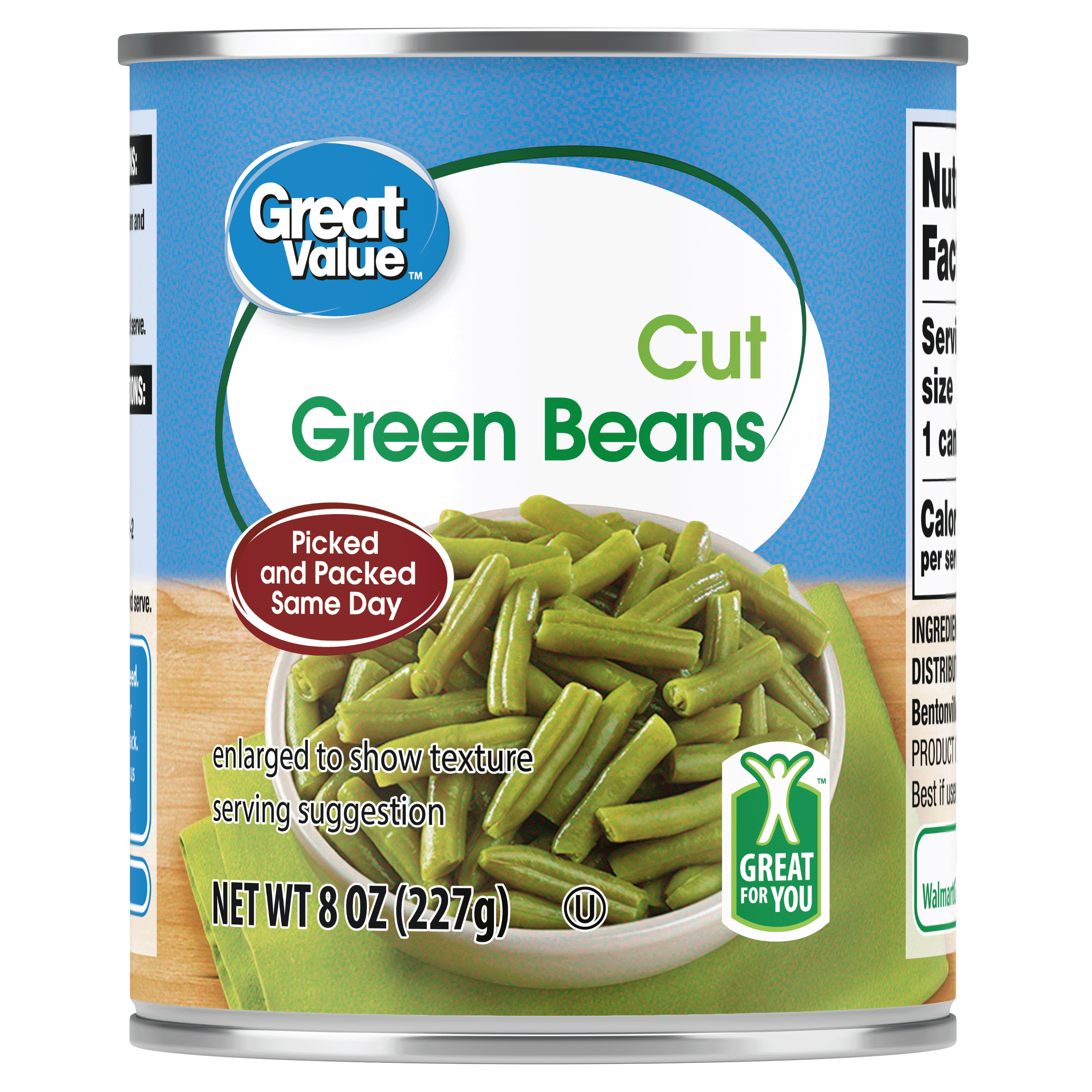 Great Value Cut Green Beans, 8 oz