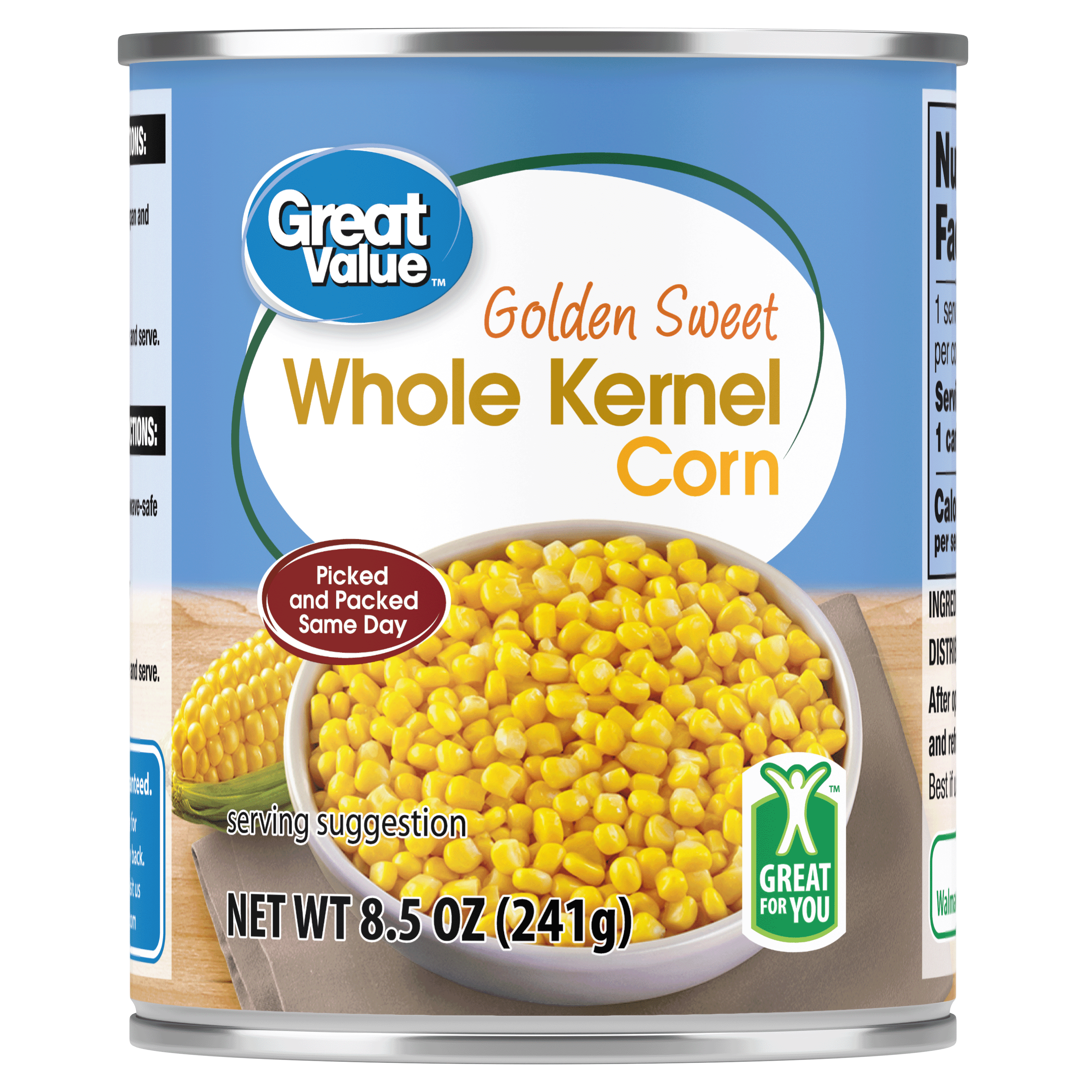 Great Value Golden Sweet Whole Kernel Corn, 8.5 oz Can