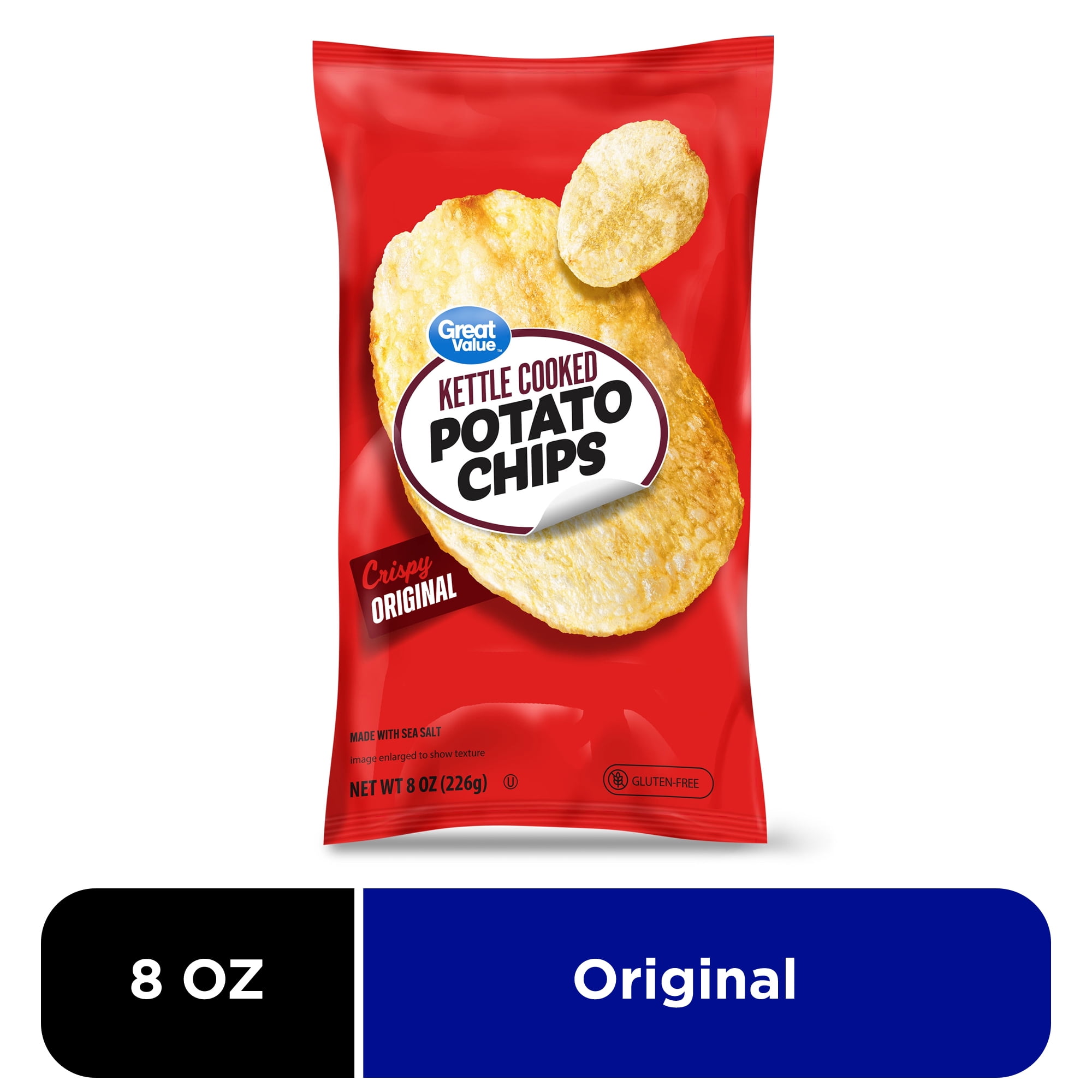 Great Value Kettle Cooked Original Potato Chips, 8 oz