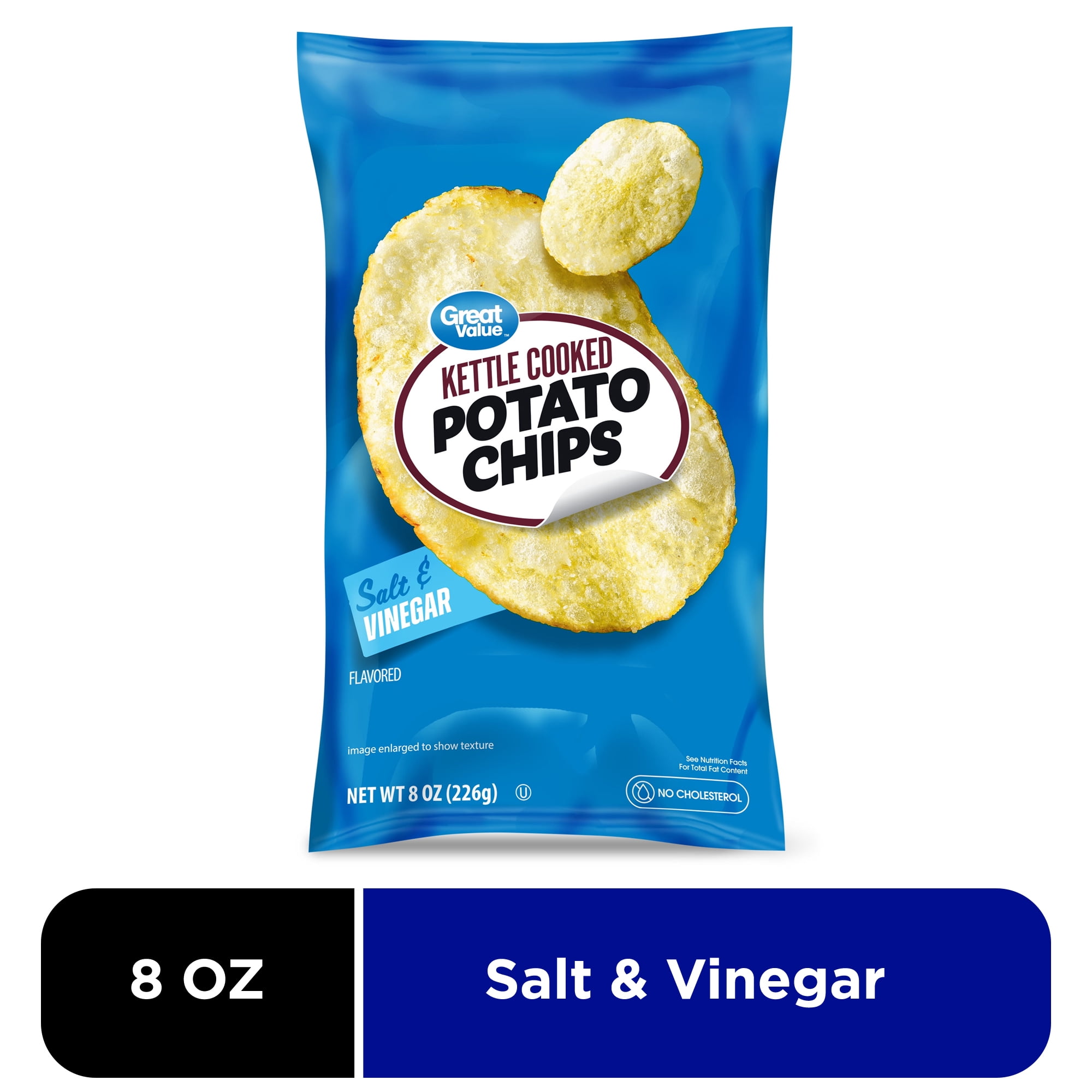 Great Value Kettle Cooked Salt and Vinegar Flavored Potato Chips, 8 oz