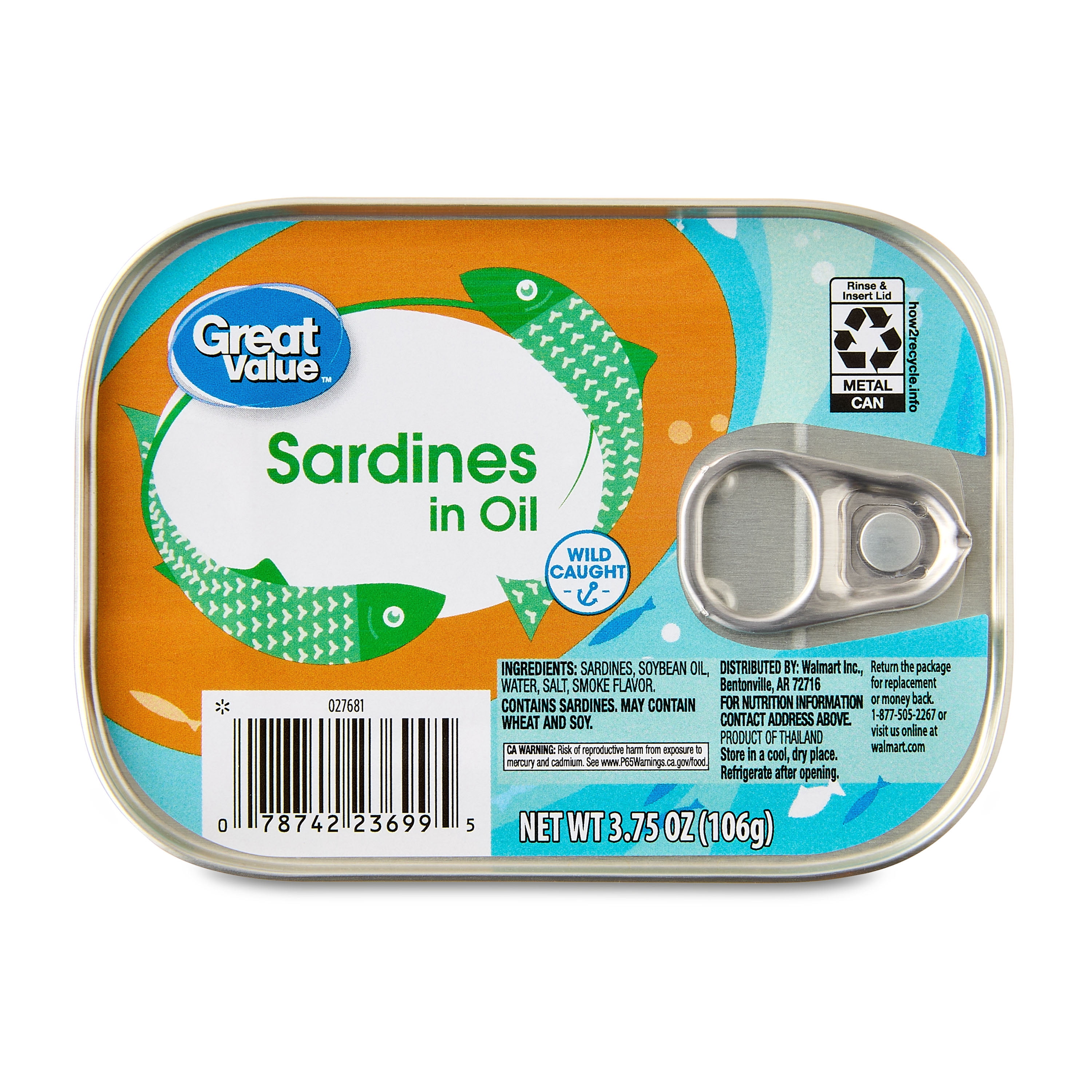 Great Value Sardines in Oil, 3.75 oz
