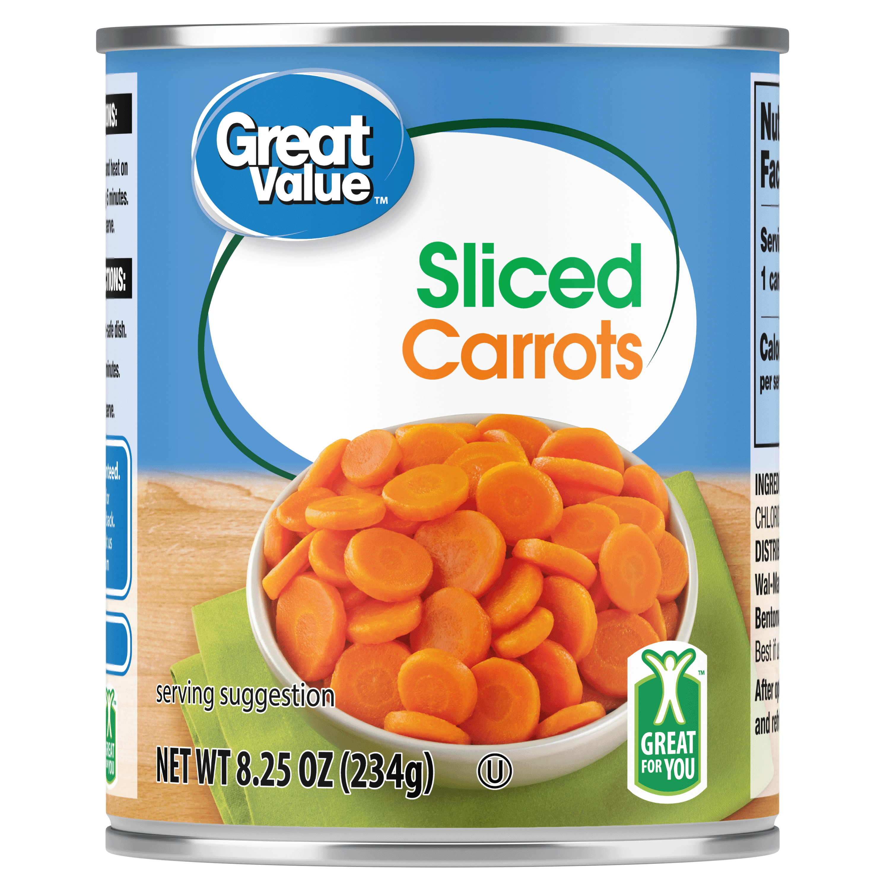 Great Value Sliced Carrots, 8.25 oz, Can
