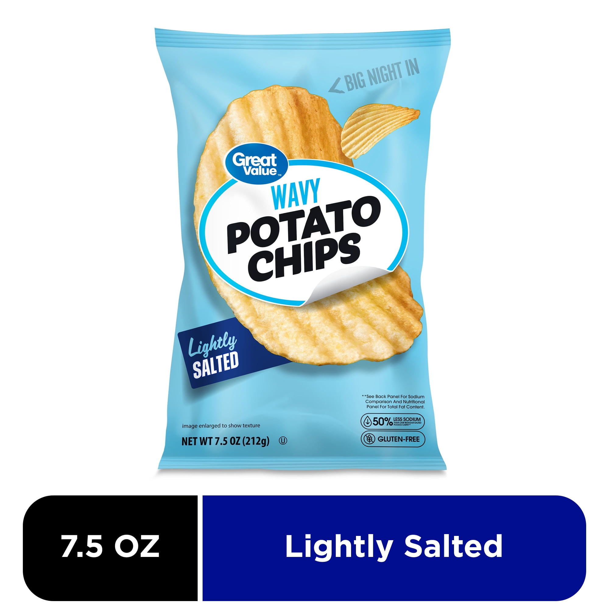Great Value Wavy Lightly Salted Potato Chips, 7.5 oz