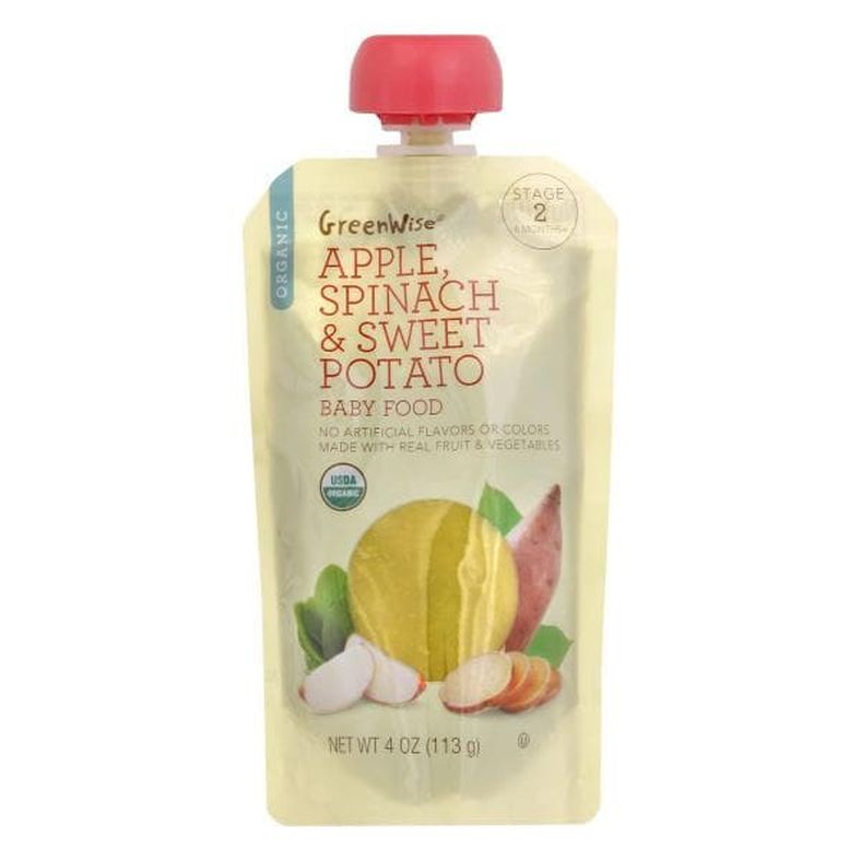 GreenWise Baby Food, Organic, Apple, Spinach & Sweet Potato, Stage 2 (6 Months+)