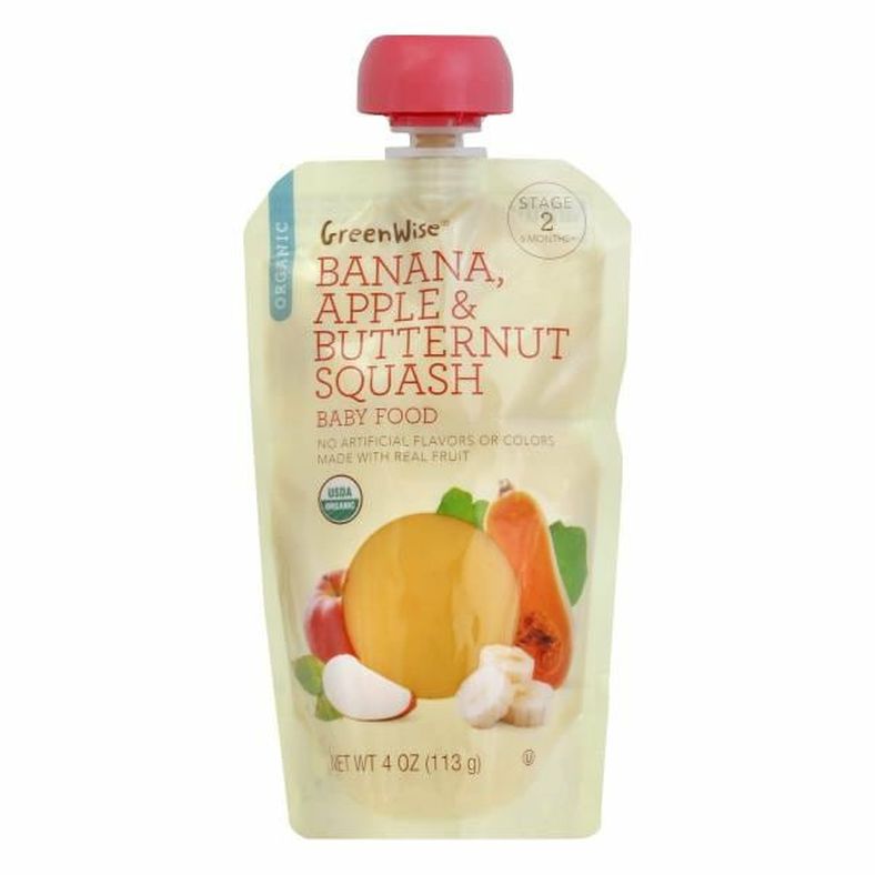 GreenWise Baby Food, Organic, Banana, Apple & Butternut Squash, Stage 2 (6 Months+)