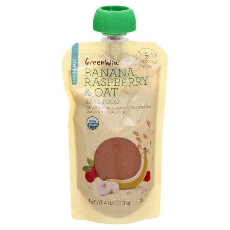 GreenWise Baby Food, Organic, Banana, Raspberry & Oat, Stage 2 (6 Months+)