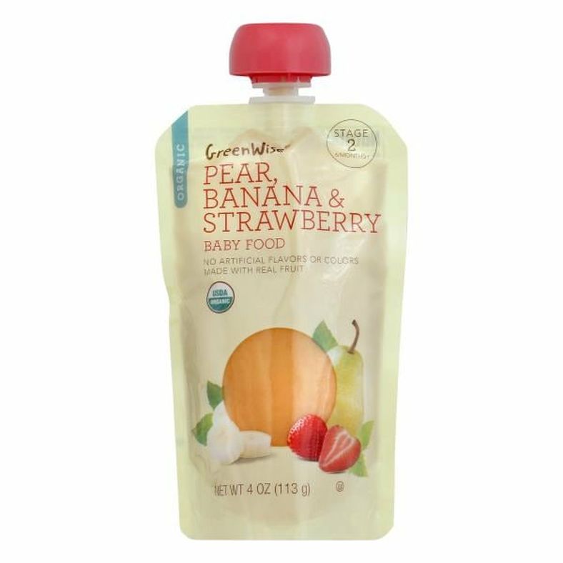 GreenWise Baby Food, Organic, Pear, Banana & Strawberry, Stage 2 (6 Months+)