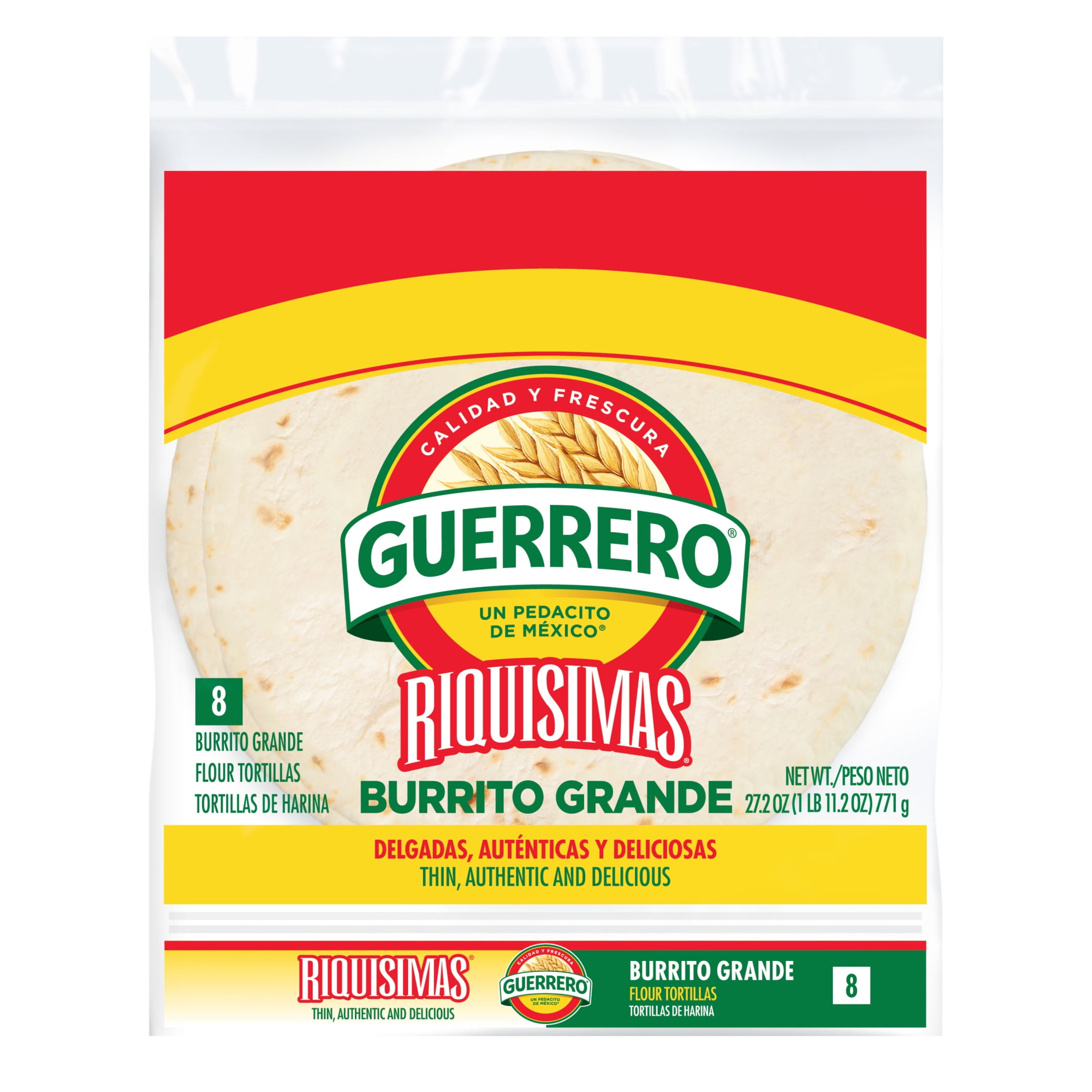 Guerrero Riquisimas Flour Tortillas, Burrito Grande Size, 8 Count