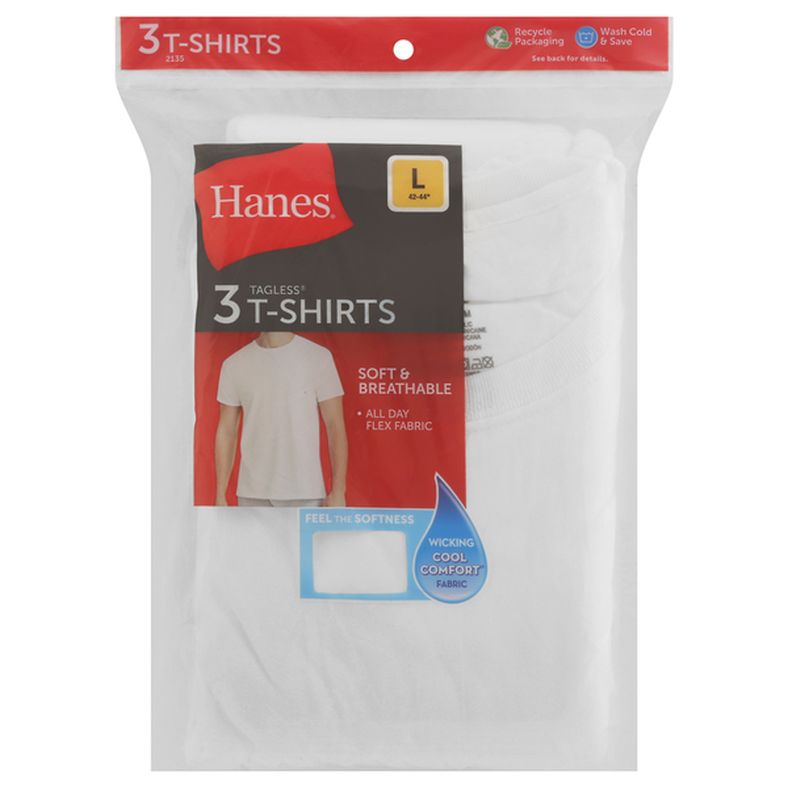 Hanes T-Shirts, Tagless, Large (42-44)