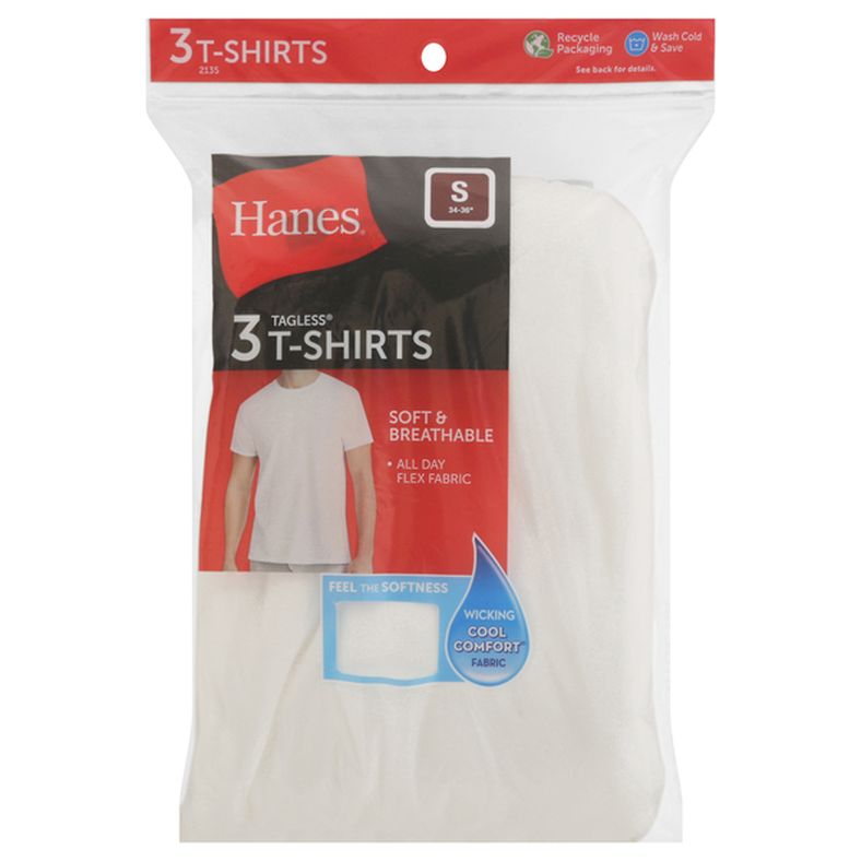 Hanes T-shirts, Tagless, Small (34-36)