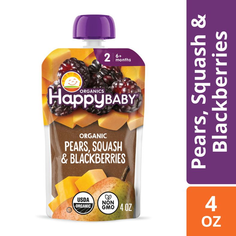 Happy Baby Organics Organics Clearly Crafted Stage 2 Pears, Squash & Blackberries Pouch 4oz UNIT