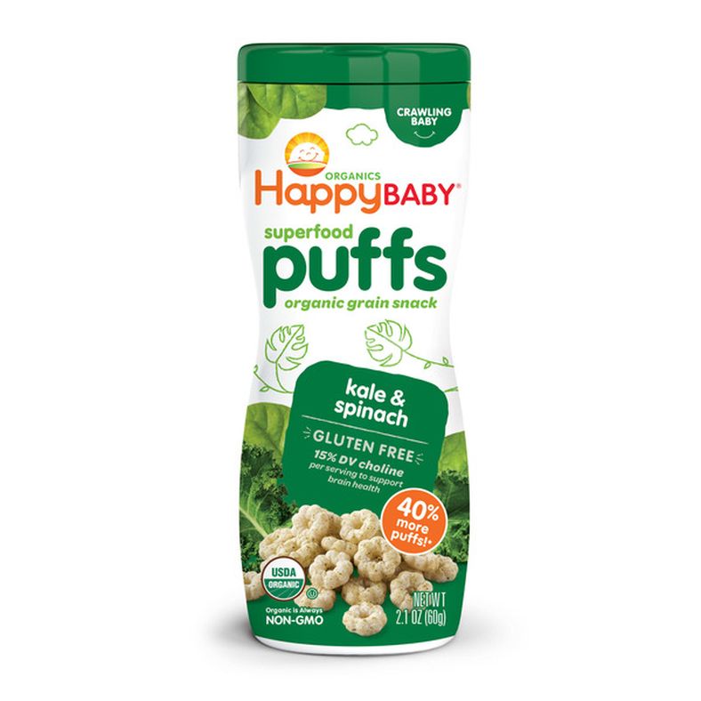 Happy Baby Organics Organics Gluten Free Superfood Puffs Organic Grain Snack Kale & Spinach 2.1 oz UNIT