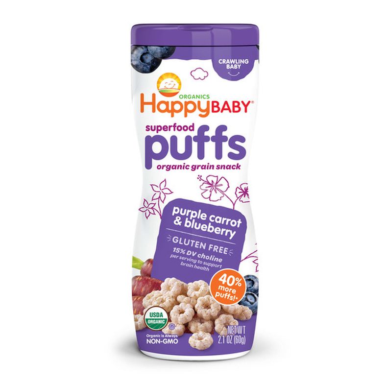 Happy Baby Organics Organics Gluten Free Superfood Puffs Organic Grain Snack Purple Carrot & Blueberry 2.1 oz UNIT