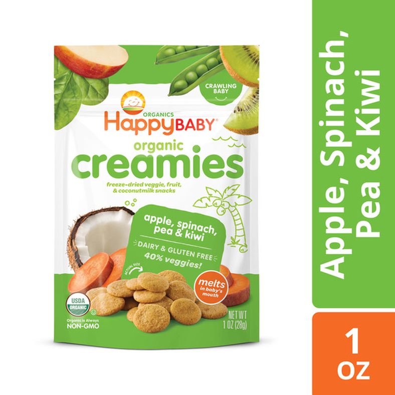Happy Baby Organics Organics Organic Creamies Freeze-Dried Veggie, Fruit & Coconut Milk Snacks Apple, Spinach, Pea & Kiwi 1 oz UNIT