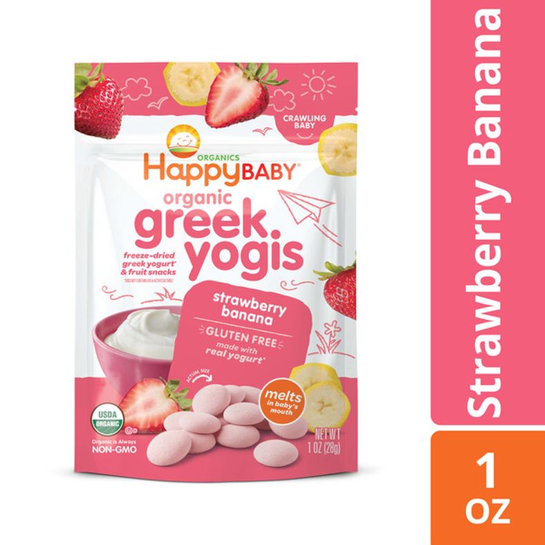Happy Baby Organics Organics Organic Greek Yogis Freeze-Dried Greek Yogurt & Fruit Snacks Strawberry Banana 1 oz Bag CASE