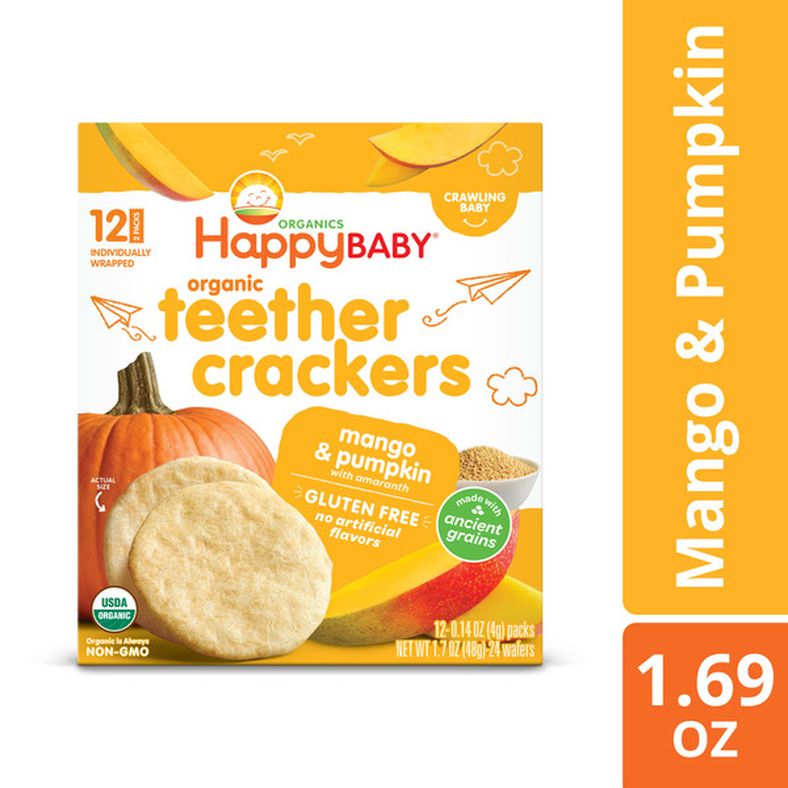 Happy Baby Organics Organics Organic Teether Crackers Gluten Free Mango & Pumpkin with Amaranth 12-0.14 oz Packs UNIT
