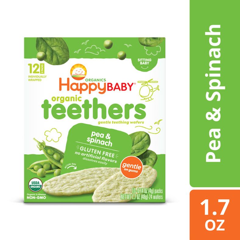 Happy Baby Organics Organics Organic Teethers Gluten Free Gentle Teething Wafers Pea & Spinach 12-0.14 oz Packs UNIT