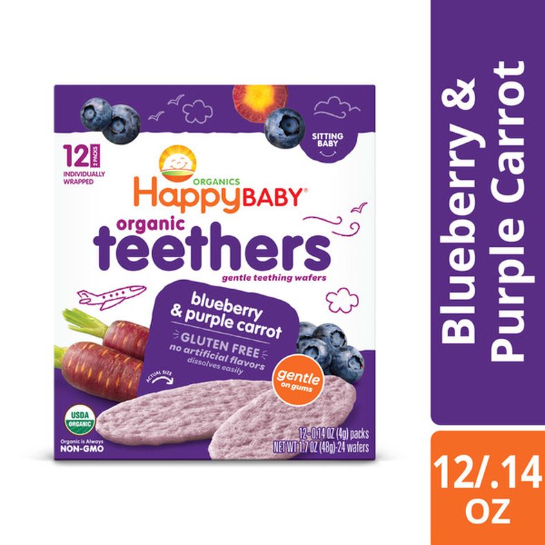 Happy Baby Organics Organics Organic Teethers Gluten Free Gentle Teething Wafers Blueberry & Purple Carrot 12-0.14 oz Packs UNIT