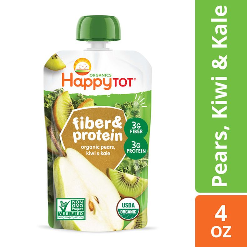 Happy Tot Happt Tot Organics Stage 4 Baby Food Pouches, Gluten Free, Vegan Snack, Fiber & Protein Fruit & Veggie Puree, Pears, Kiwi & Kale, 4 Ounce