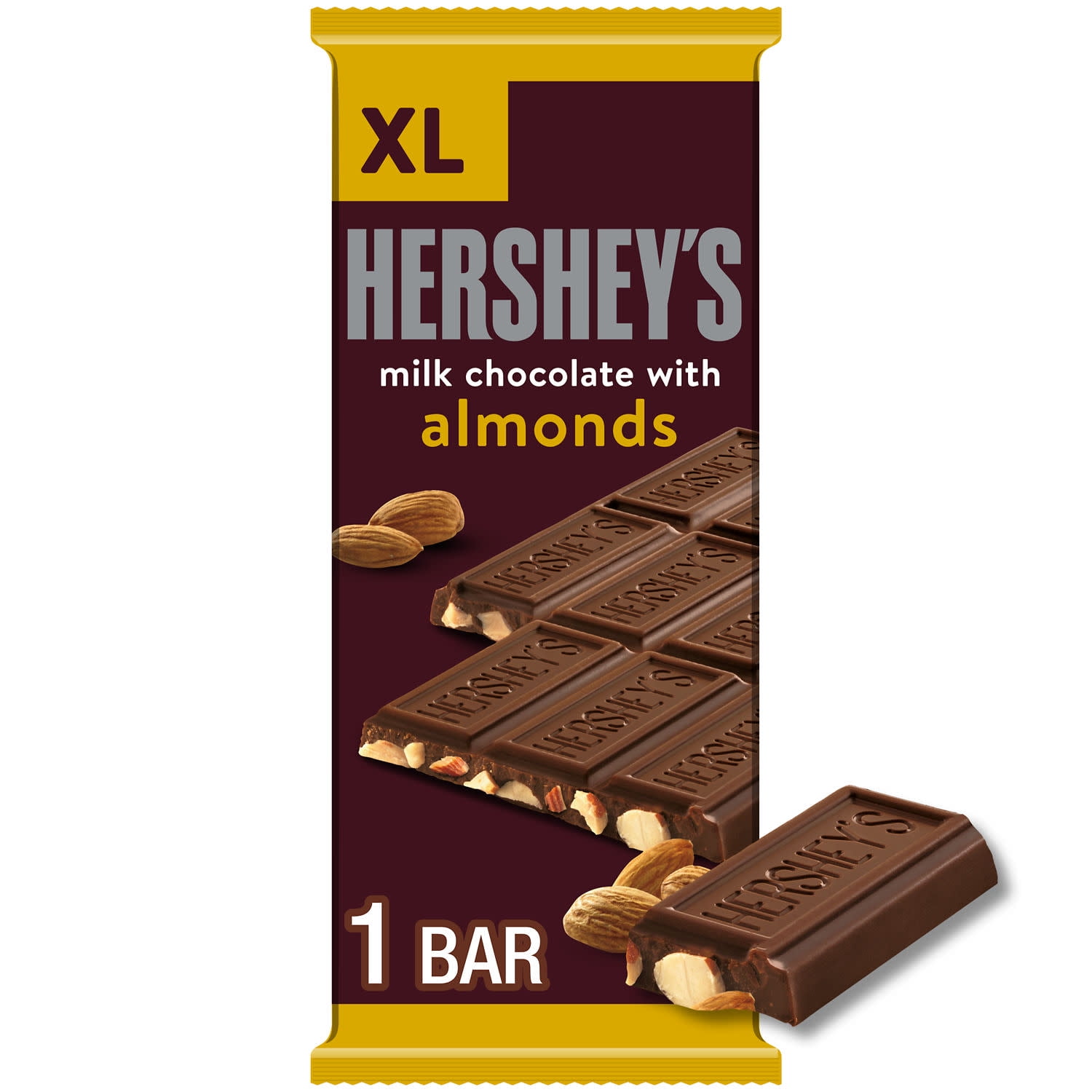 Hershey's Milk Chocolate with Almonds XL Candy, Bar 4.25 oz, 16 Pieces