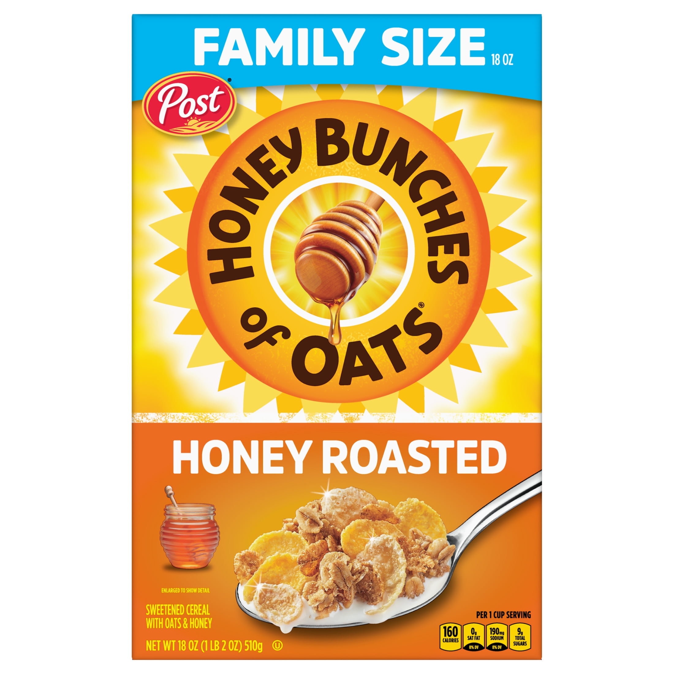 Honey Bunches of Oats Honey Roasted Breakfast Cereal with Oats and Granola Clusters, 18 oz Box