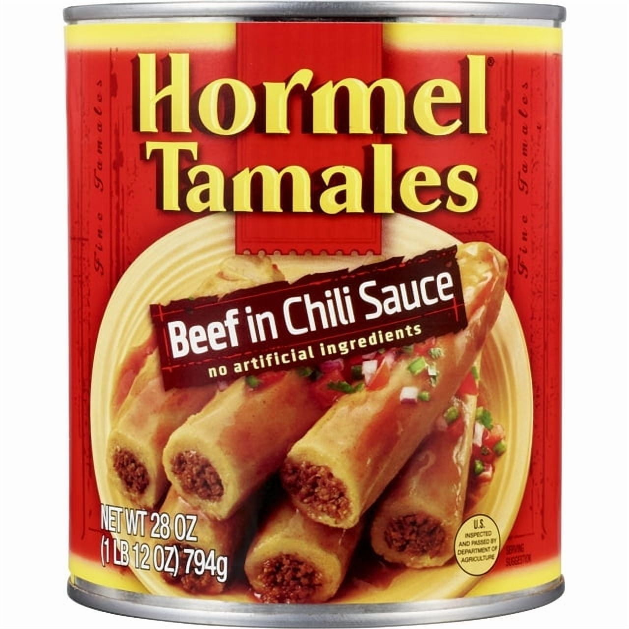 HORMEL Beef Tamales in Chili Sauce, Shelf Stable, 28 oz Steel Can (Pack of 2)