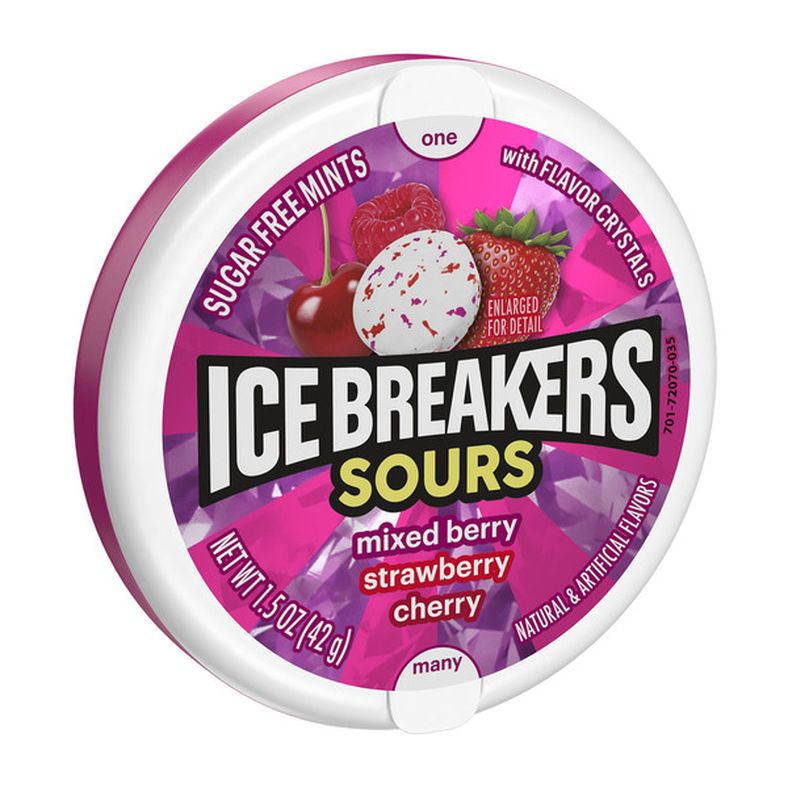 ICE BREAKERS Sours Assorted Fruit Flavored Sugar Free Mints Tin, 1.5 oz