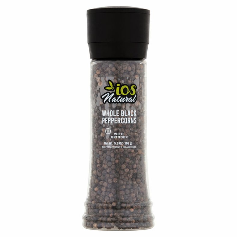Ios Natural Whole With Grinder Black Peppercorns