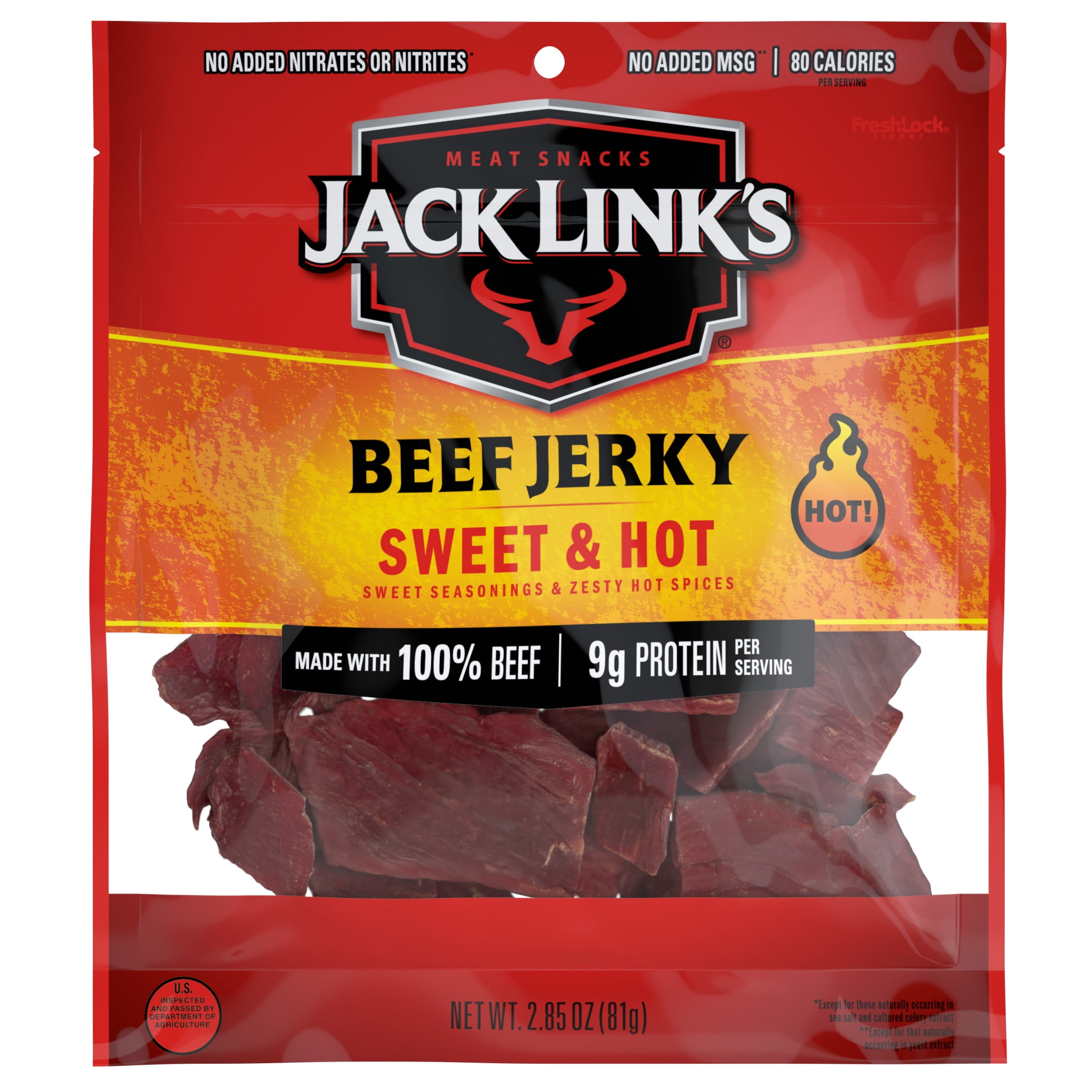 Jack Links Beef Jerky, Sweet & Hot, 100% Beef, 9g of Protein per Serving, 2.85 oz Bag