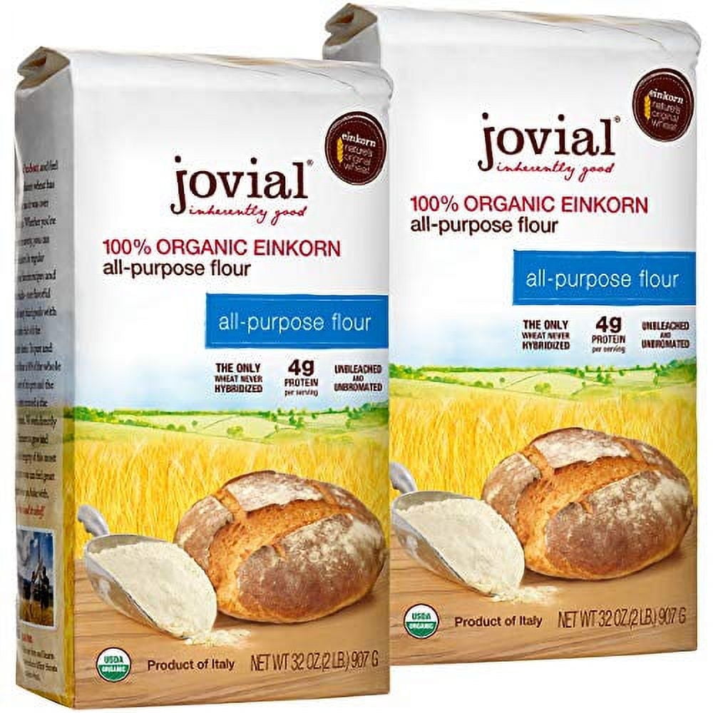 Jovial Einkorn Baking Flour | 100% Organic Einkorn All Purpose Flour | Non-GMO | USDA Certified Organic | Product of Italy | 32 oz (2 Pack)