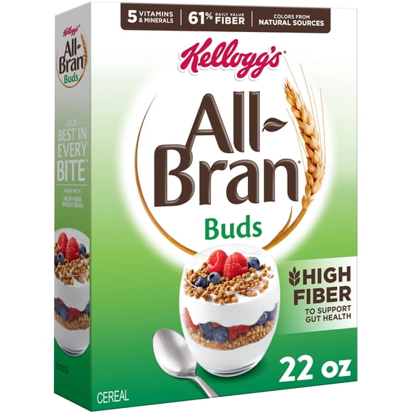 Kellogg's All Bran Buds Breakfast Cereal, 8 Vitamins and Minerals, High Fiber Cereal, Original, 22oz Box (1 Box)
