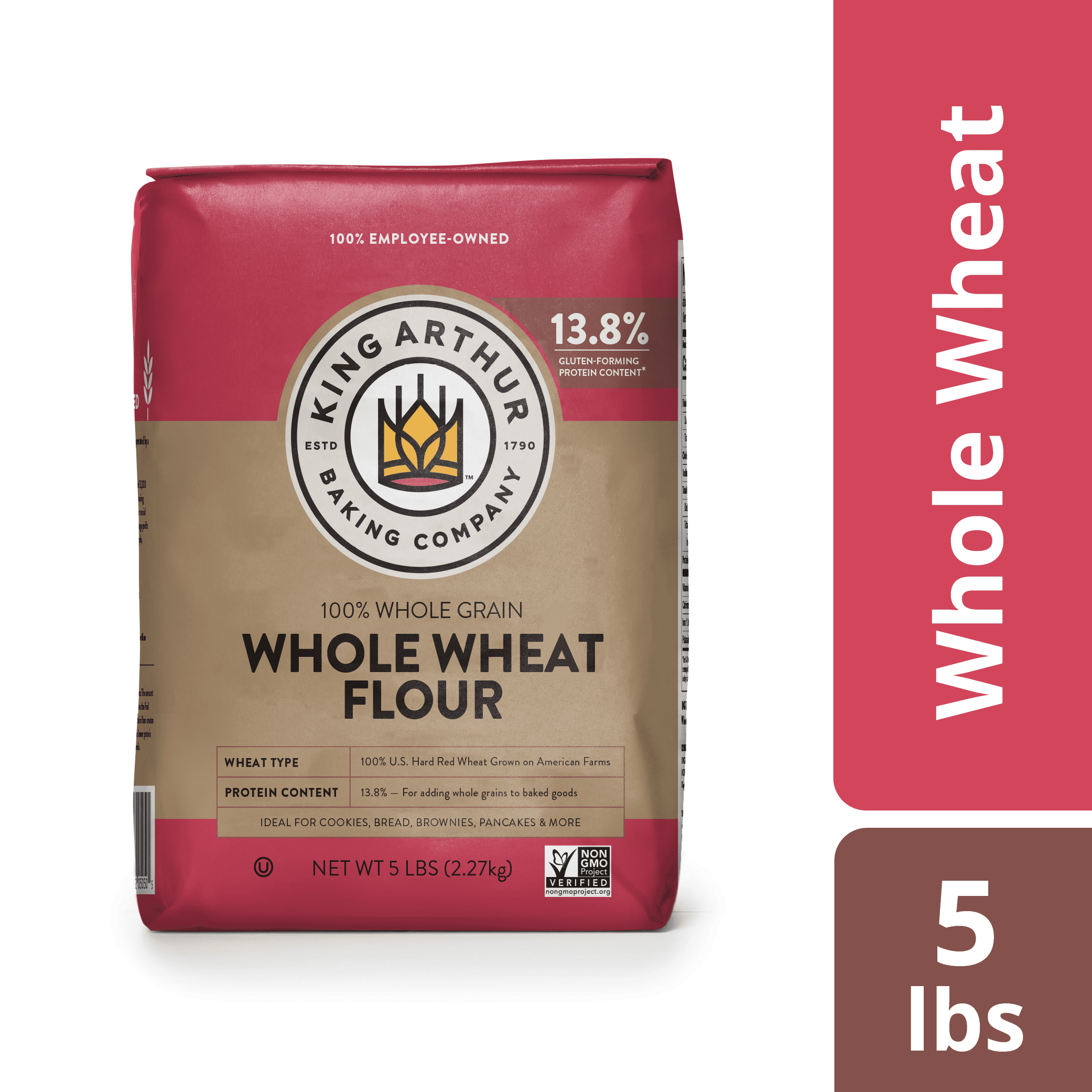 King Arthur Baking Company Non-GMO Project Verified, Certified Kosher 100% Whole Grain Whole Wheat Flour, 5 lb Bag