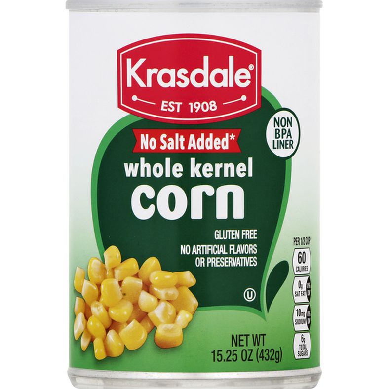Krasdale Corn, No Salt Added, Whole Kernel