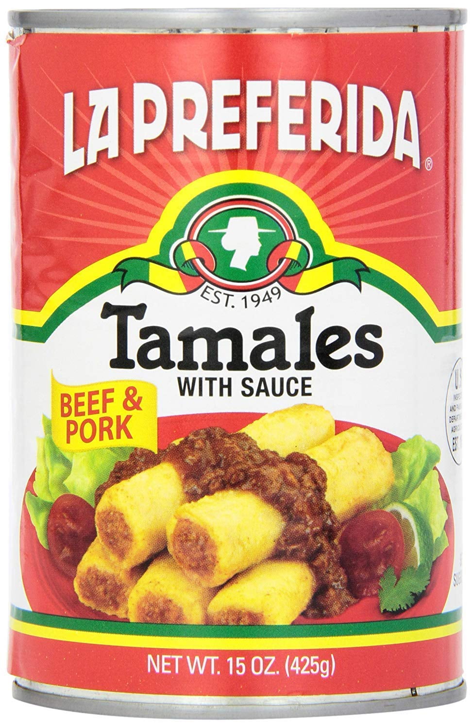 La Preferida Beef & Pork Canned Tamales with Sauce, 15 OZ (Pack of 12)