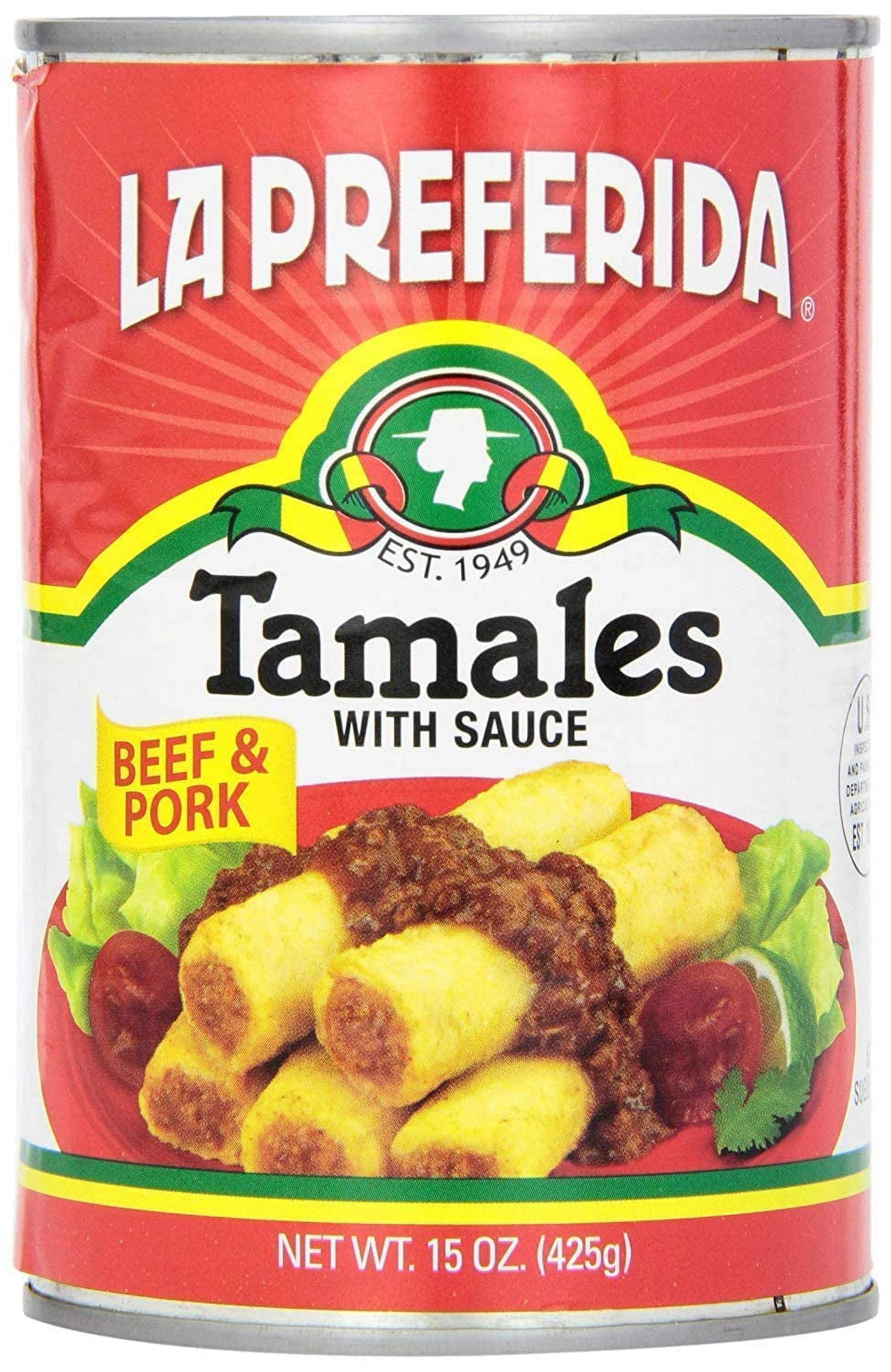 La Preferida Beef & Pork Canned Tamales with Sauce, 15 OZ (Pack of 24)