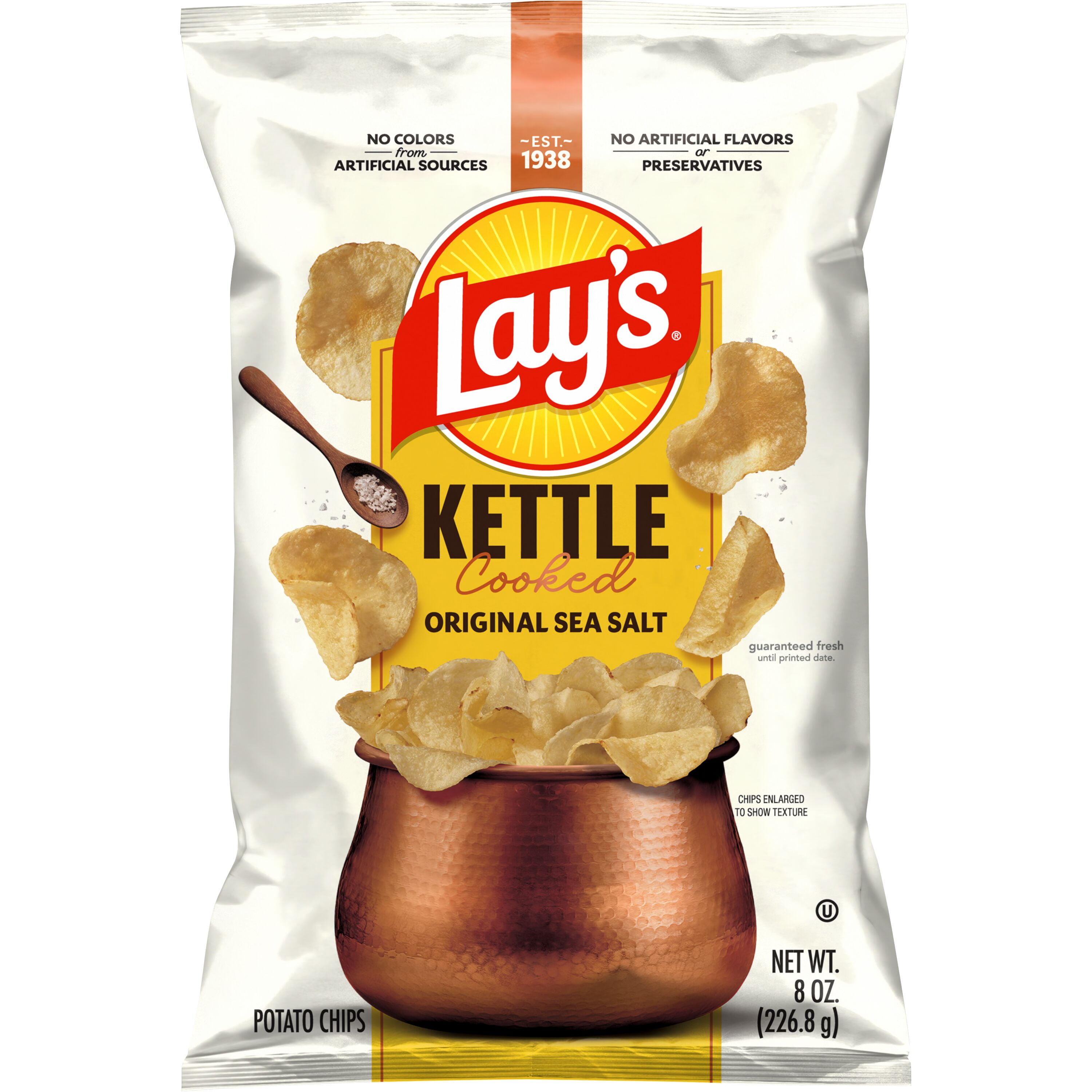 Lays Original Sea Salt Kettle Cooked Potato Chips Bag, 8 oz
