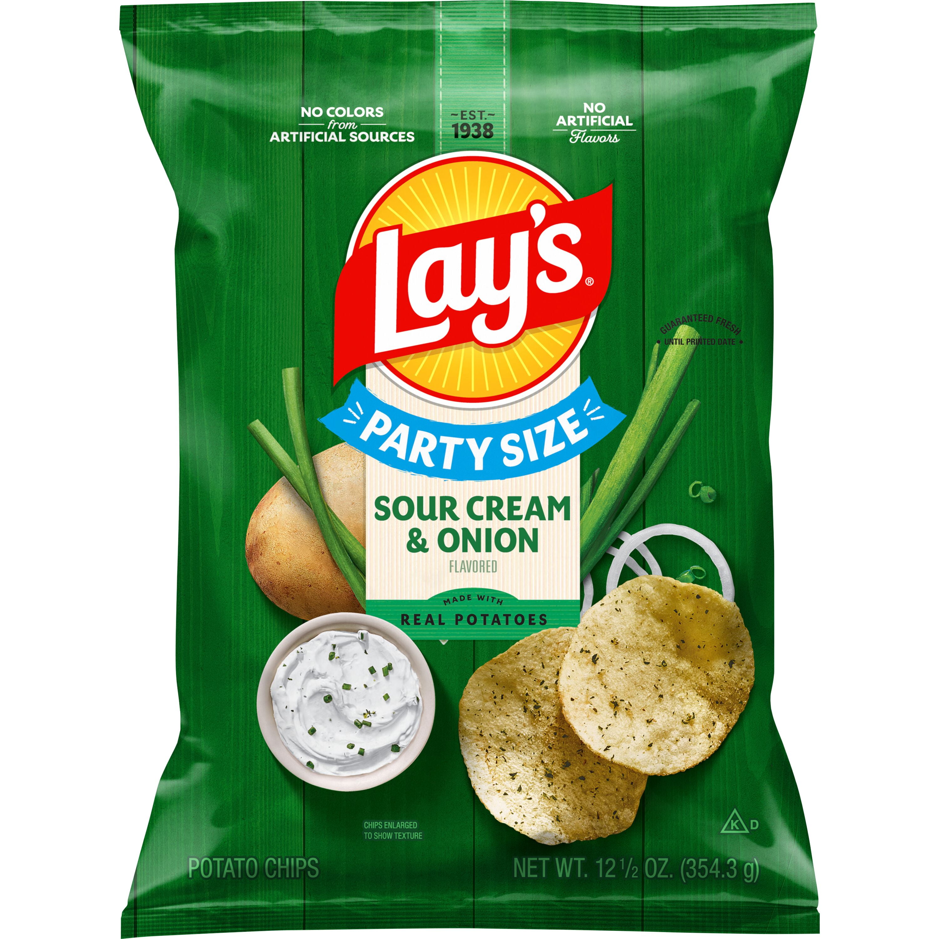 Lay's Sour Cream & Onion Flavored Potato Chips, Party Size, 12.5 oz Bag
