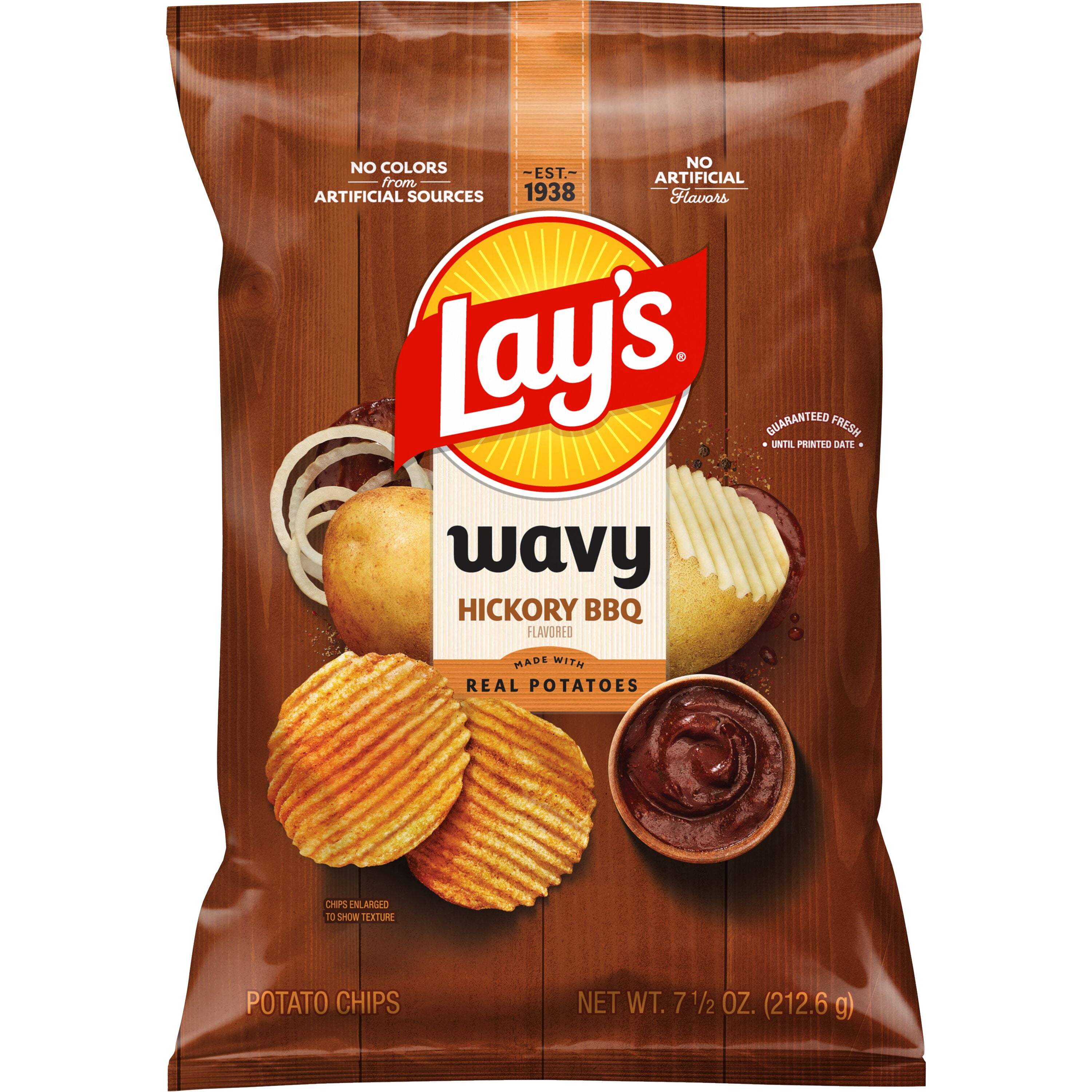 Lay's Wavy Hickory BBQ Flavored Potato Chips, 7.5 oz Bag