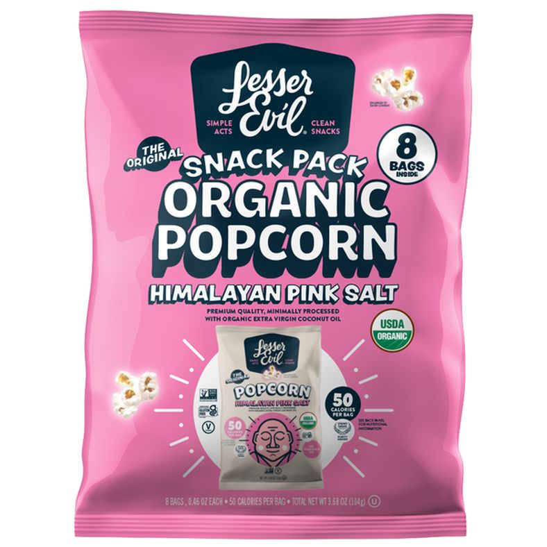 LesserEvil Organic Popcorn, Snack Pack, Himalayan Pink