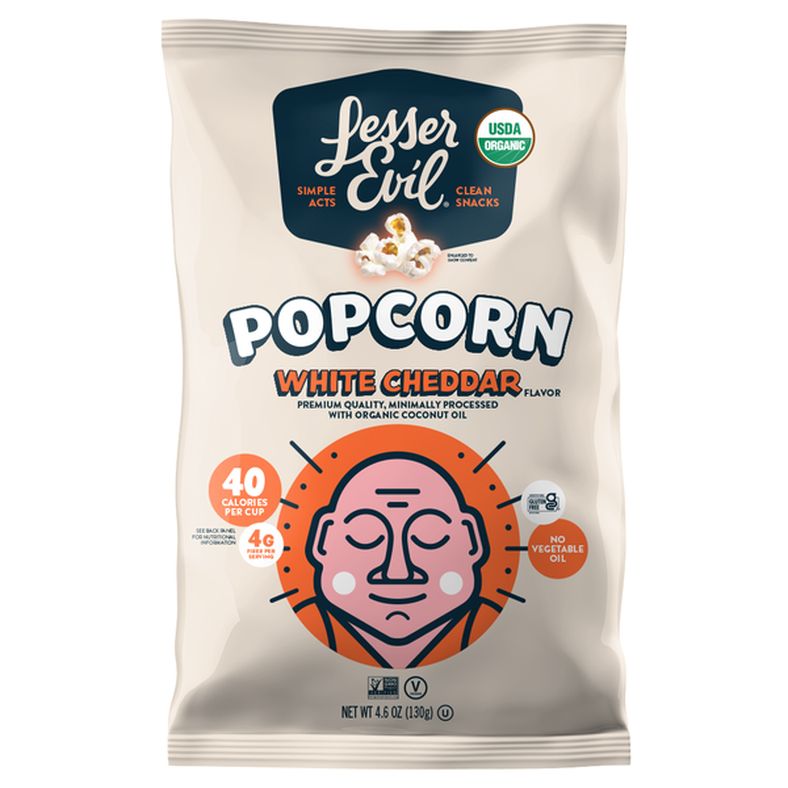 LesserEvil Organic Popcorn, White Cheddar