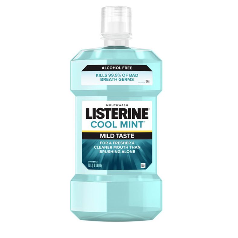 Listerine Alcohol-Free Mouthwash for Bad Breath, Cool Mint, 1 L