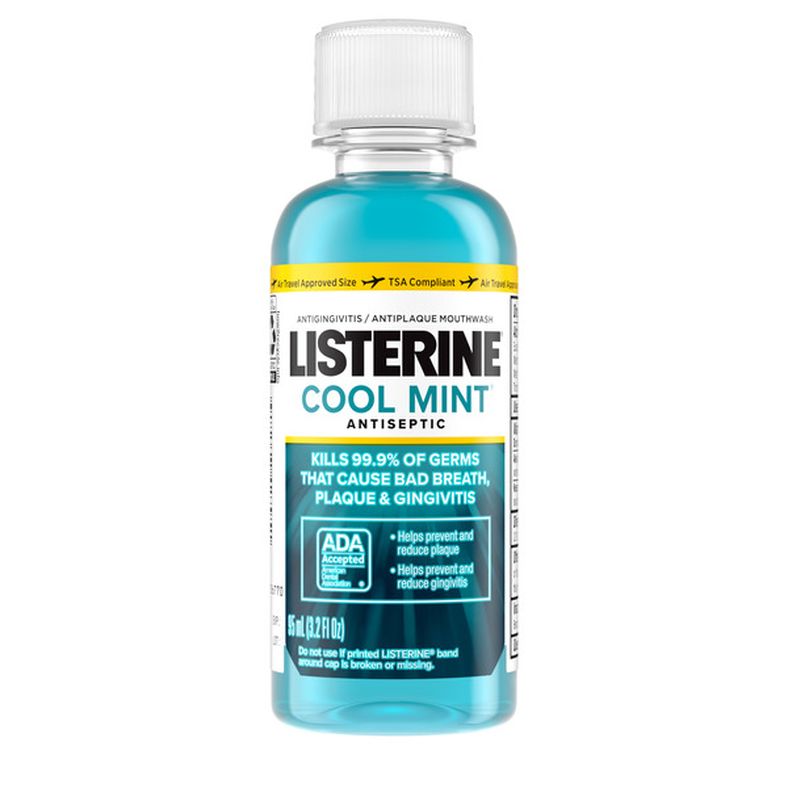 Listerine Cool Mint Antiseptic Mouthwash for Bad Breath, 3.2 oz
