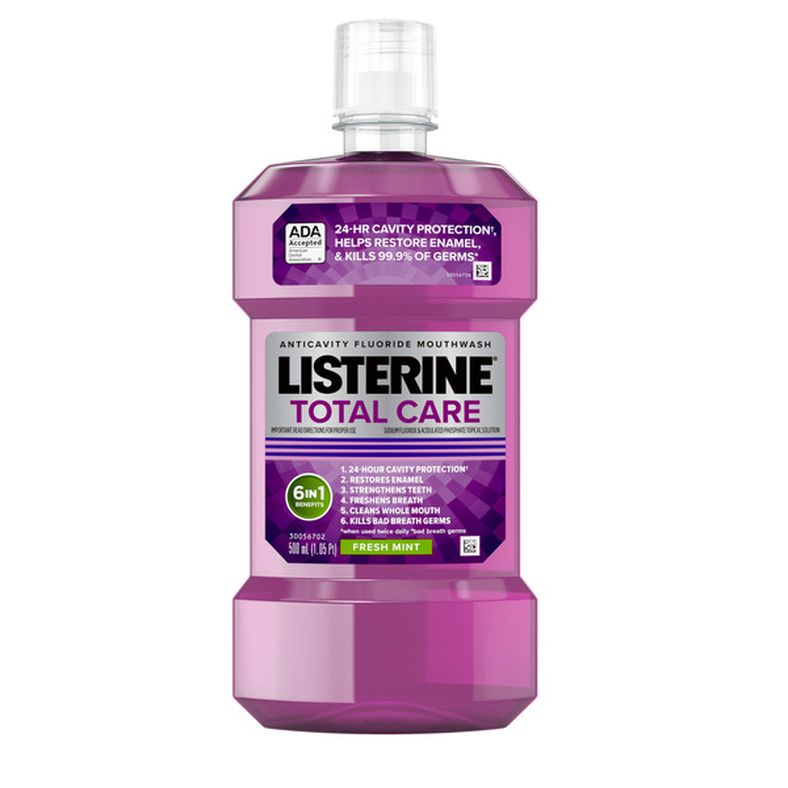 Listerine Total Care Anticavity Fluoride Mouthwash, Fresh Mint, 500 mL